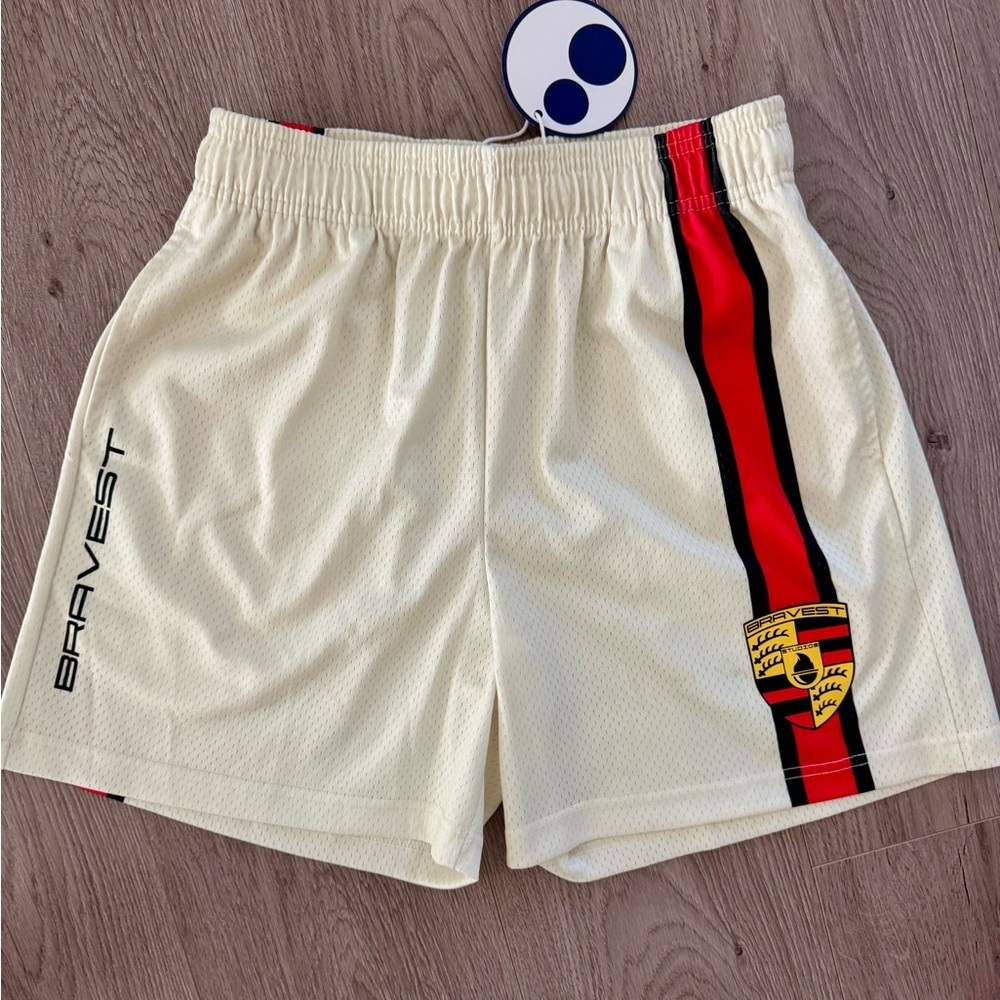 Bravest Studios x Porsche Racing Logo Shorts in Cream